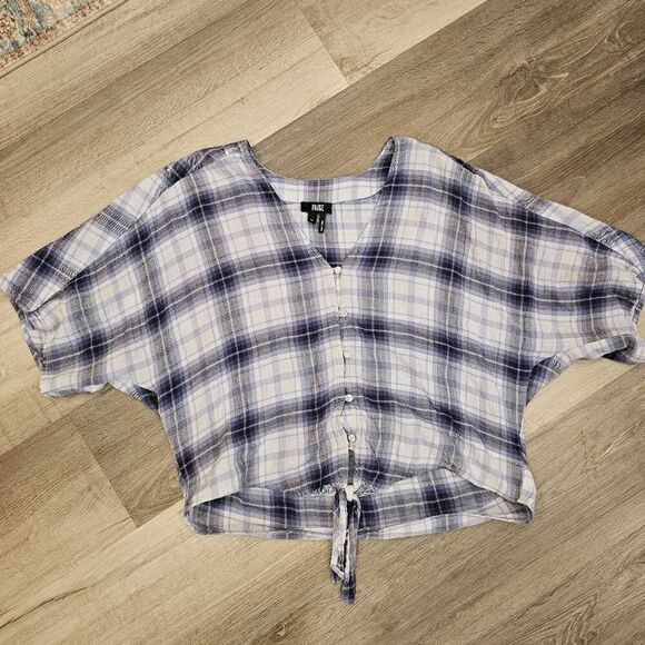 Paige XS Womens Plaid Cropped Top Button down - Picture 1 of 6